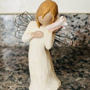 Willow Tree Cream and Brown Angel Figurine with Wire Wings